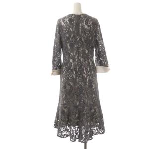 Grace Class シルクカフス付レースワンピース ロング 七分袖 36 グレー