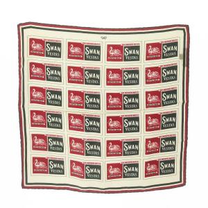 スカーフ シルク スワン柄 総柄 ベージュ マルチカラー