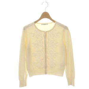 レース×ビーズ刺繍ニットカーディガン 長袖 38 オフホワイト