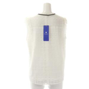 BLUE LABEL CRESTBRIDGE ノースリーブ レースブラウス カットソー プルオーバー リボン付き 38 白 黒 ホワイト ブラック