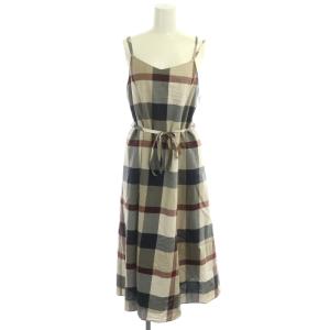 23SS クレストブリッジチェック キャミワンピース ミモレ丈 36 ベージュ ネイビー レッド
