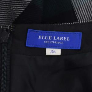 BLUE LABEL CRESTBRIDGE 22AW クレストブリッジチェックワンピース 膝丈 長袖 ウール 36 黒 ライトグレー 緑