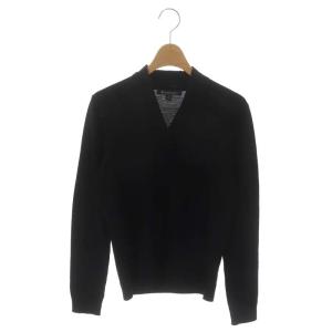 スキッパーニット セーター 長袖 Vネック ウール S 黒 ブラック