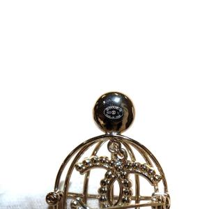 CHANEL ココマーク 鳥かごパールブローチ ラインストーン ゴールドカラー