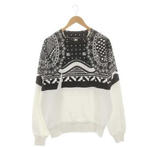 プリント スウェット プルオーバー 長袖 XS ホワイト ブラック G9WU8T G7DEE
