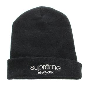 Supreme 帽子 ロゴ ビーニー ニット ブラック