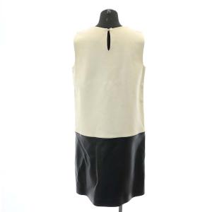 agnes b. ラムレザー ノースリーブワンピース 膝丈 バイカラー 38 M 白 ホワイト 黒 ブラック