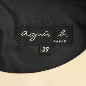 agnes b. ラムレザー ノースリーブワンピース 膝丈 バイカラー 38 M 白 ホワイト 黒 ブラック