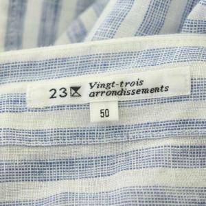 23区 vingt-trois ボーダー ブラウス カットソー プルオーバー 長袖 大きいサイズ バックボタン リネン 50 水色