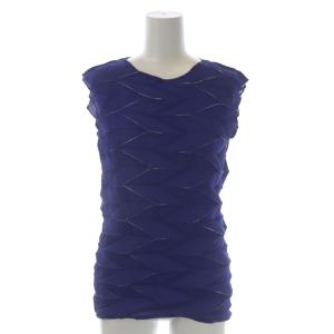 ノースリーブカットソー クルーネック 透け感 青 ブルー