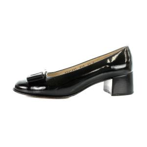 Salvatore Ferragamo パンプス ヴァラ パテントレザー チャンキーヒール 6.5 24cm 黒 ブラック