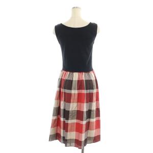 BLUE LABEL CRESTBRIDGE ドッキング チェック ノースリーブ ワンピース 膝丈 38 黒 赤 茶