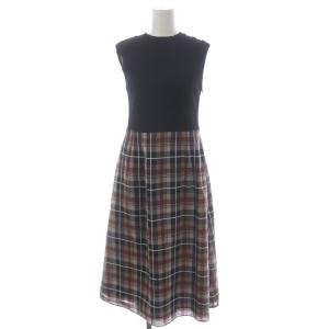 23SS シアークレストブリッジチェックニットコンビドレス ワンピース ロング ノースリーブ 38 紺 ネイビー マルチカラー