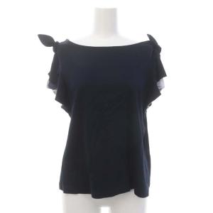 ショルダーフリル ノースリーブ カットソー 半袖 38 紺 ネイビー