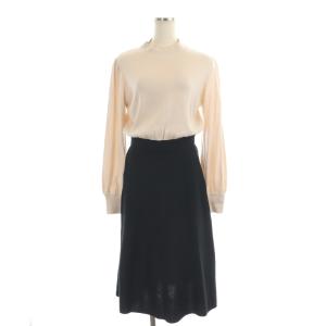 バックリボン ニットワンピース ロング 長袖 38 ピンクベージュ 黒 ブラック