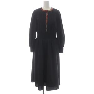 22AW プレーンストレッチブロードワンピース ロング 長袖 チェック 38 黒 赤 ベージュ