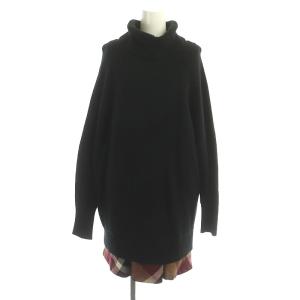 2点セット ワンピース ミニ チェック ニット セーター 長袖 タートルネック 38 黒 ブラック