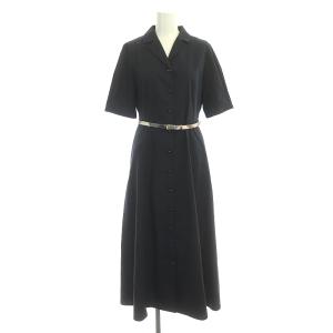 BLUE LABEL CRESTBRIDGE ベルト付きフレアシャツワンピース ロング ミモレ 五分袖 38 紺 ネイビー