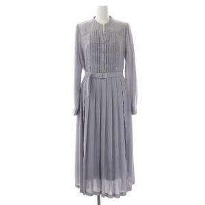 23SS スタッズラインワンピース ロング マキシ丈 長袖 スキッパー ベルト付き インナー付き 38 グレー