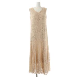 21SS ベルテッドレス ワンピース ロング マキシ丈 ノースリーブ Vネック 36 ベージュ