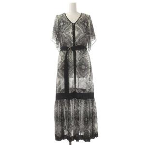 21SS バンダナバイカラーワンピース ロング 半袖 ベルト付き 36 白 黒 ホワイト ブラック