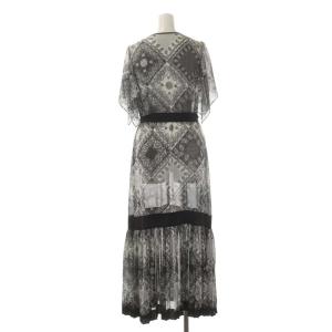 Diagram GRACE CONTINENTAL 21SS バンダナバイカラーワンピース ロング 半袖 ベルト付き 36 白 黒 ホワイト ブラック