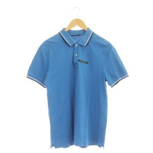 ラバー ライン ポロシャツ 半袖 L 青 白 黒