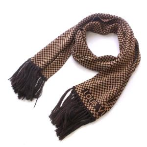 ストール ダミエ シルク フリンジ ブラウン