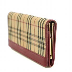 BURBERRY 長財布 ノバチェック 切替 ロゴ ベージュ 赤