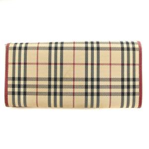 BURBERRY 長財布 ノバチェック 切替 ロゴ ベージュ 赤
