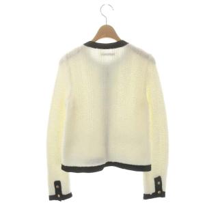ANAYI 22AW モールヘリンボーンニットショート ジャケット ノーカラー モヘヤ混 38 白 黒 ホワイト ブラック