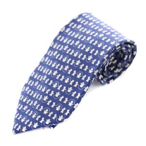 ネクタイ レギュラータイ ペンギン柄 シルク 青 ブルー