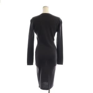 Salvatore Ferragamo ウールニット レースアップ タイトワンピース 長袖 ミモレ ロング XS 黒 ブラック