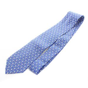 Salvatore Ferragamo ゾウ フラワー 総柄 シルクネクタイ 青 ブルー