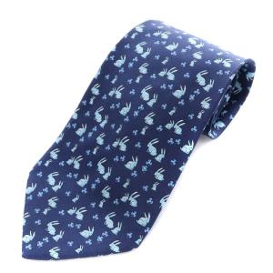 シルクネクタイ レギュラータイ ラビット柄 総柄 紺 ネイビー