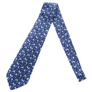 Salvatore Ferragamo シルクネクタイ レギュラータイ ラビット柄 総柄 紺 ネイビー