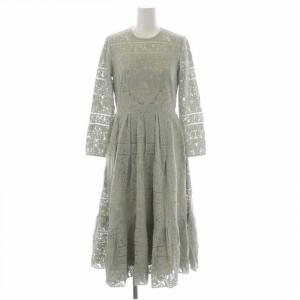 レースロングワンピース 長袖 36 ライトカーキ ベージュ