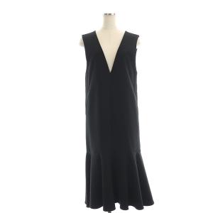 22AW フリルジャンパースカート ワンピース ロング マキシ丈 ノースリーブ Vネック 36 黒 ブラック