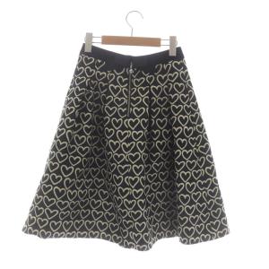 M'S GRACY ハート ジャガード フレアスカート 膝丈 38 黒 ベージュ