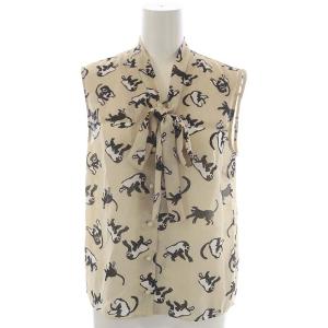 Diagram GRACE CONTINENTAL セットアップ 上下 モンキープリント ブラウス ノースリーブ 前開き フレアスカート ロング 36 ベージュ 黒 白