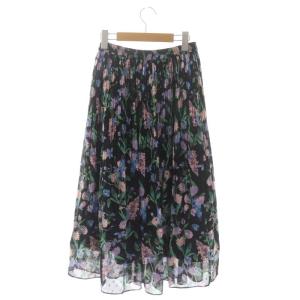 GRACE CONTINENTAL ボタニカルペイントスカート ロング マキシ丈 プリーツ 花柄 36 黒 マルチカラー ブラック