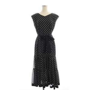 21SS ドットベルトワンピース ロング マキシ丈 ノースリーブ ウエストリボン付き 36 黒 白 ブラック ホワイト