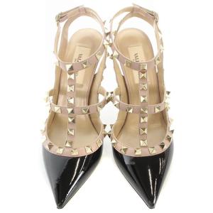 VALENTINO GARAVANI パテントレザー ロックスタッズ サンダル ストラップ ピンヒール 35.5 ブラック ピンクべージュ
