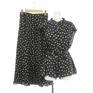 セットアップ上下 フラワー キャップスリーブブラウス 半袖 フレンチスリーブ プルオーバー ロングスカート フレア サテン