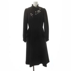 ビジューパールワンピース ロング 長袖 フリルカラー 0 黒 ブラック