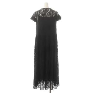 franche lippée リボン 総レース ワンピース ロング 半袖 インナー付き M 黒 ブラック