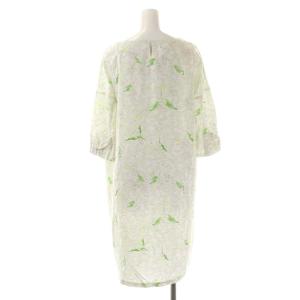 franche lippée スズランシャツワンピース 膝丈 七分袖 総柄 M オフホワイト マルチカラー