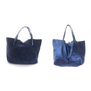 TIFFANY&Co. トートバッグ ポーチ 2点セット リバーシブル スエード レザー メタリック ロゴ 青 ブルー