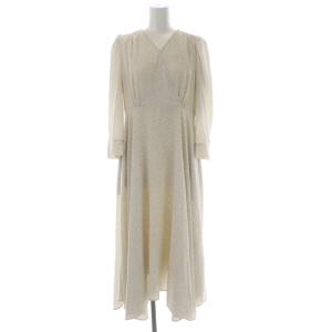 ドットカシュクールワンピース ロング マキシ丈 長袖 インナー付き 38 オフホワイト 黒 ブラック