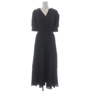 21AW リバイバルドットワンピース ロング マキシ丈 五分袖 インナー付き 38 黒 白 ブラック ホワイト